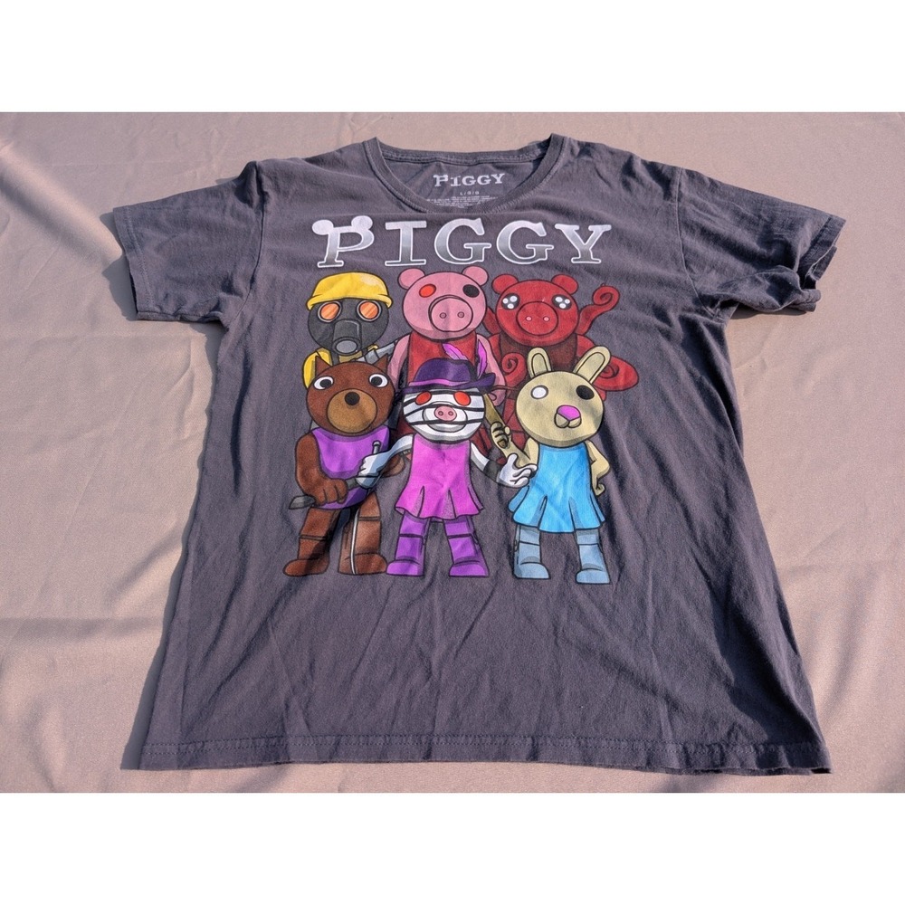 Piggy Roblox Characters Graphic Tee‎ Youth Size L Gray Excellent!